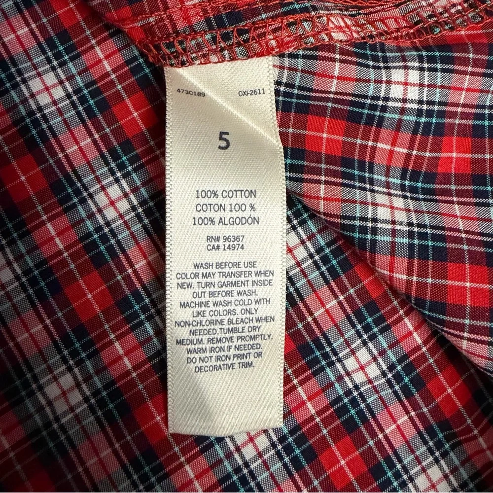 NWT OshKosh B'gosh Red Blue White Plaid Cotton Button-Down Long Sleeve Shirt